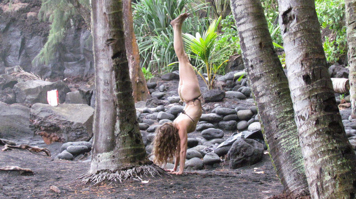 Julie handstand in the forest